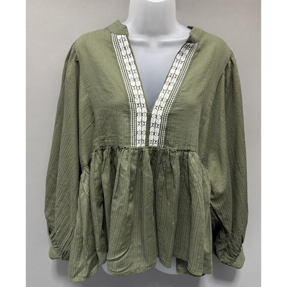 Banana Republic Women's Green Flutter Sleeve Blouse Boho Whimsy Lagenlook L - Picture 1 of 8